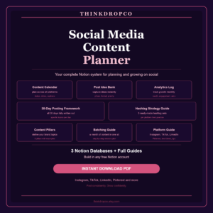 social media content planner – complete notion template with content calendar, post idea bank & analytics log